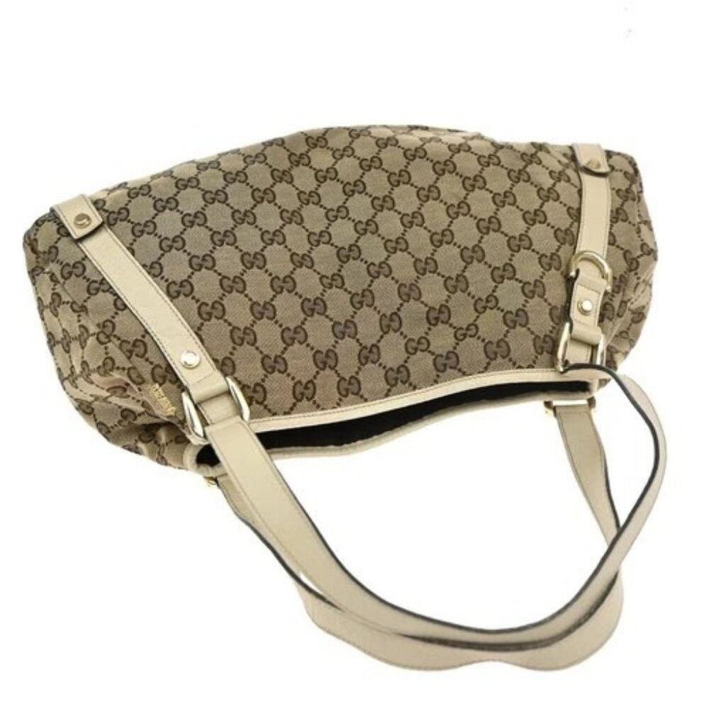 GUCCI Logo GG Pattern Shoulder Tote Bag Canvas Leather Brown White Italy 85EG225 - Picture 5 of 15